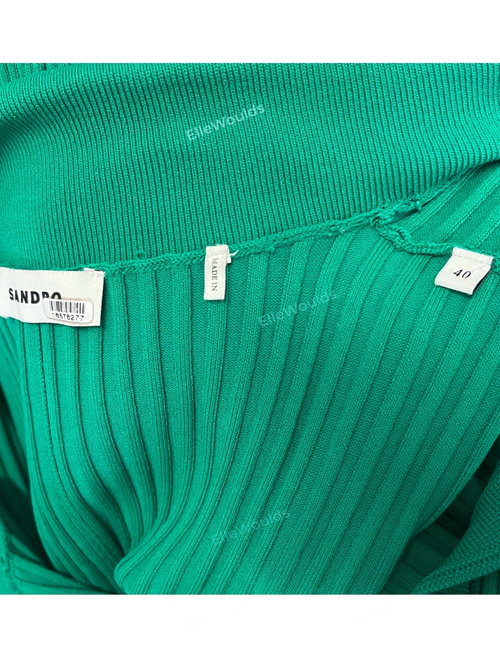 Sandro Lorel Dress Green Ribbed Button-Front Polo Midi Size US 8 FR 40 - Picture 5 of 12